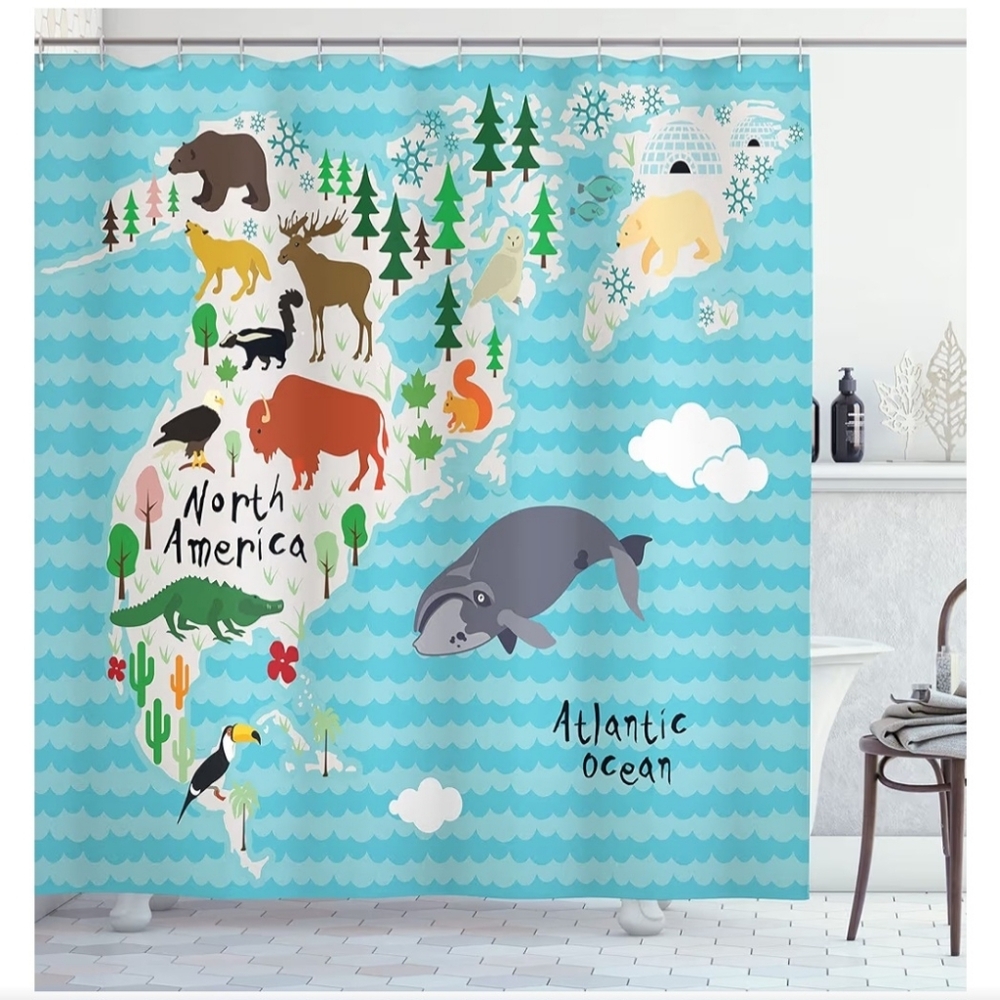 Blue Animal Map Shower Curtain